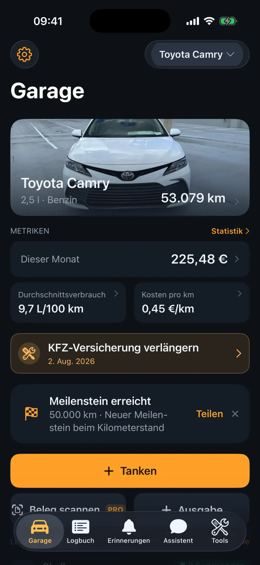 Garage — dein Auto auf einen Blick