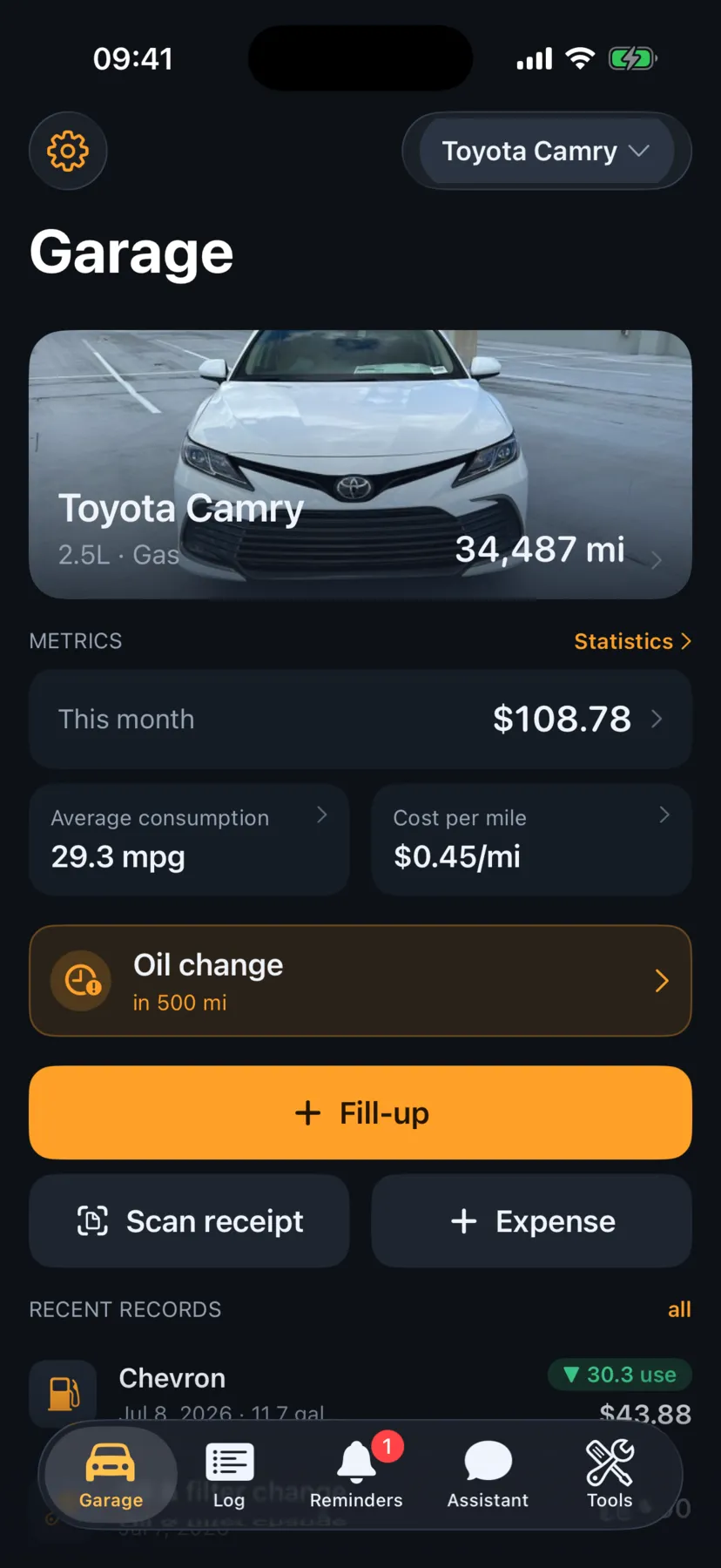 Garage — your car at a glance