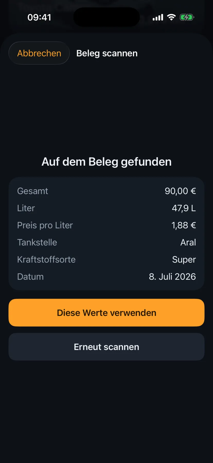 Beleg in 3 Sekunden gescannt