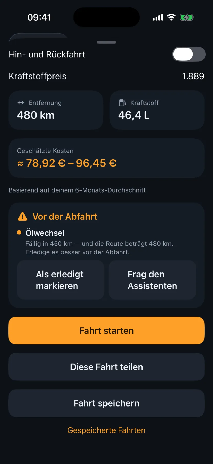 Fahrtkosten vor der Abfahrt